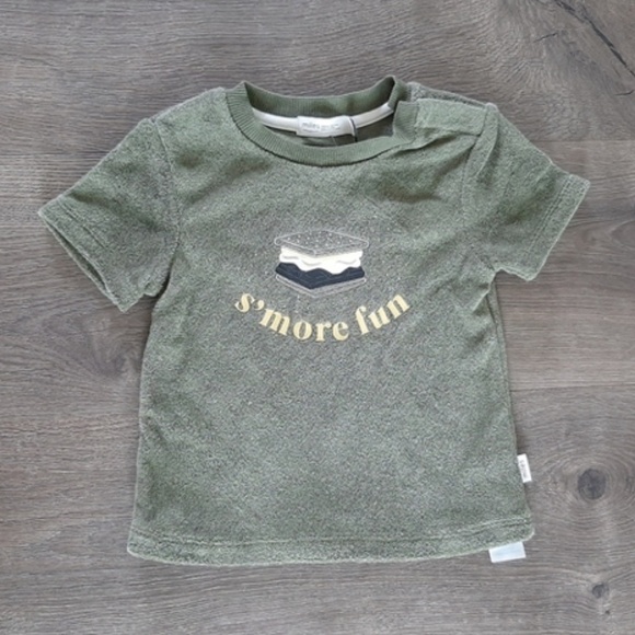 Miles Baby T Shirt Green Terry 6 Months Smore Fun Graphic Tee Short Sleeve New - Picture 3 of 7